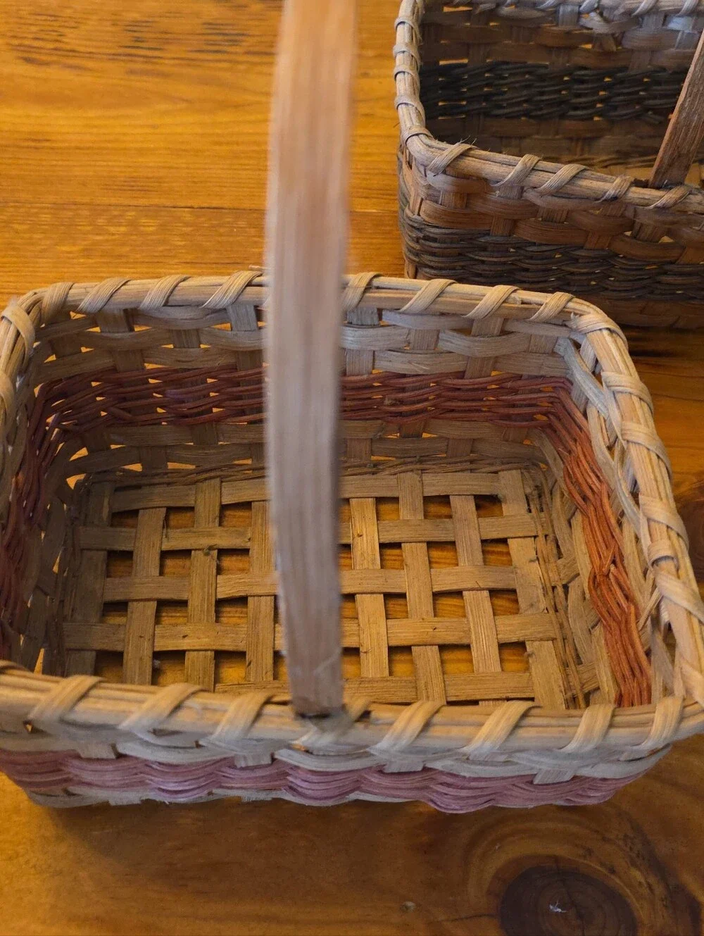 2 Woven Handled Basket in Natural and Pink